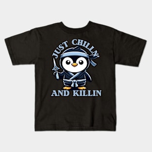 Ninja penguin Chilling and killing Kids T-Shirt